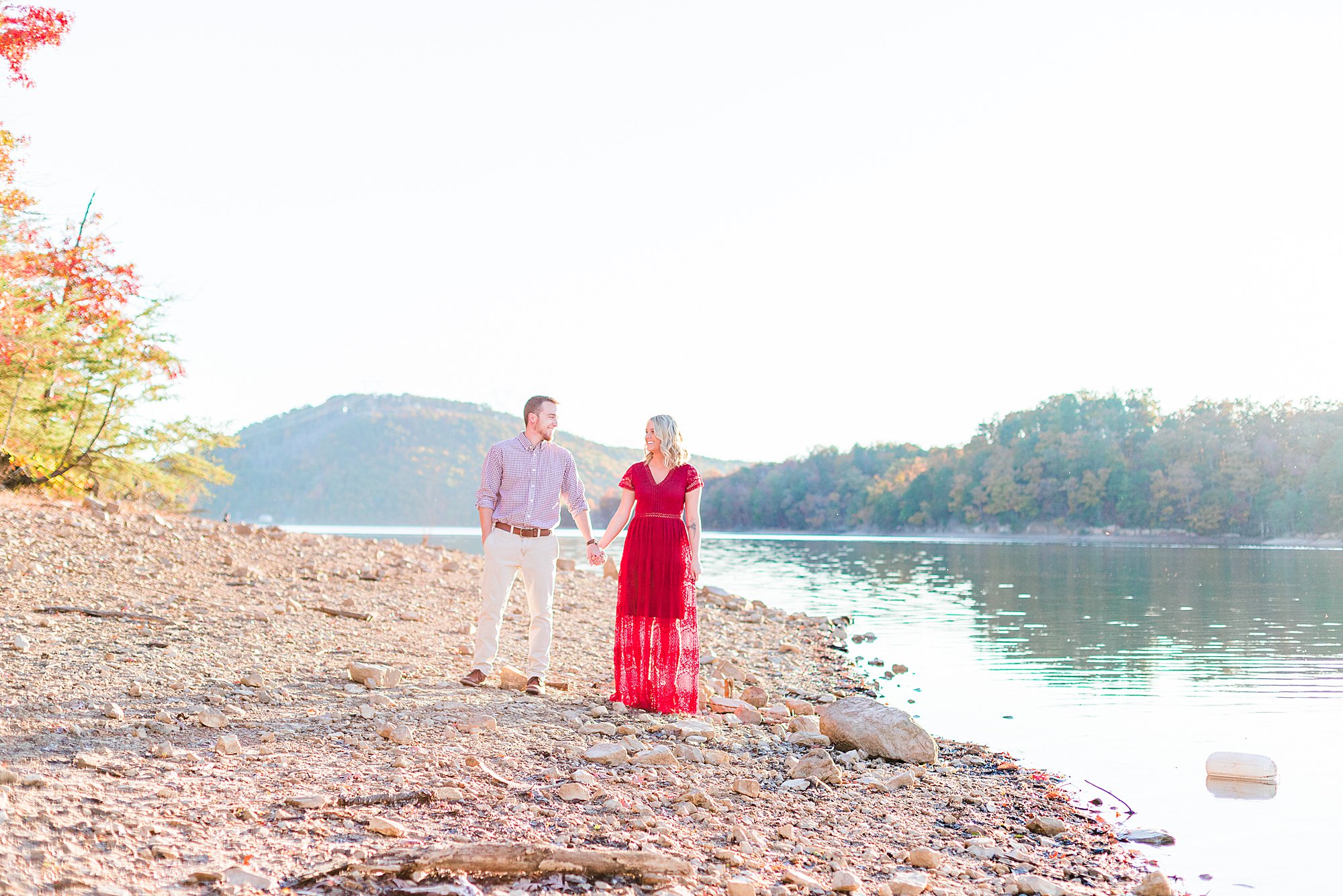 Engagement session by lake in Virginia.