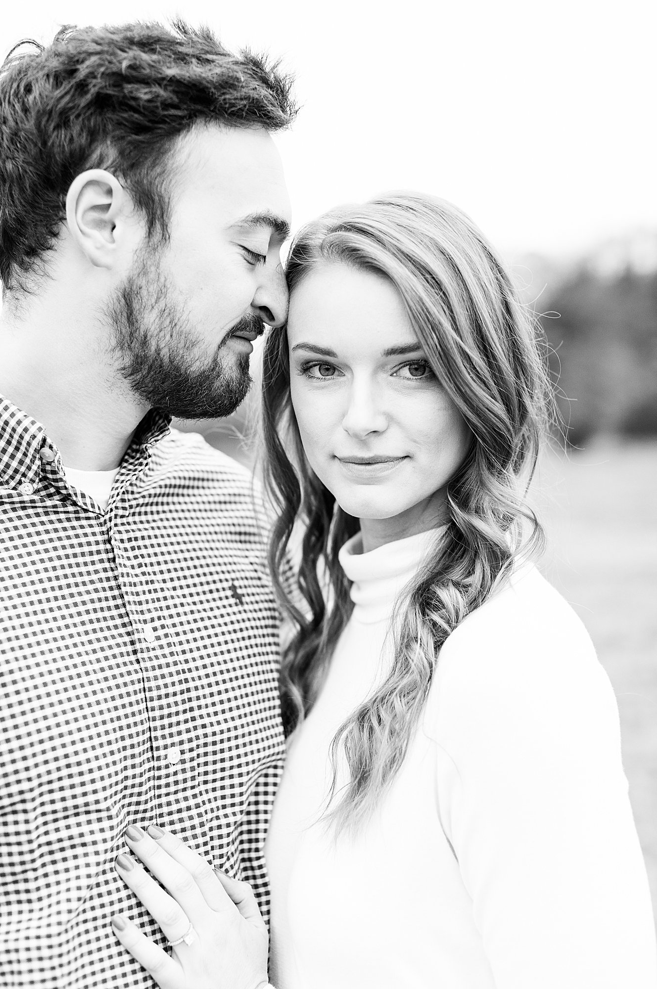 Engagement photos in black and white.