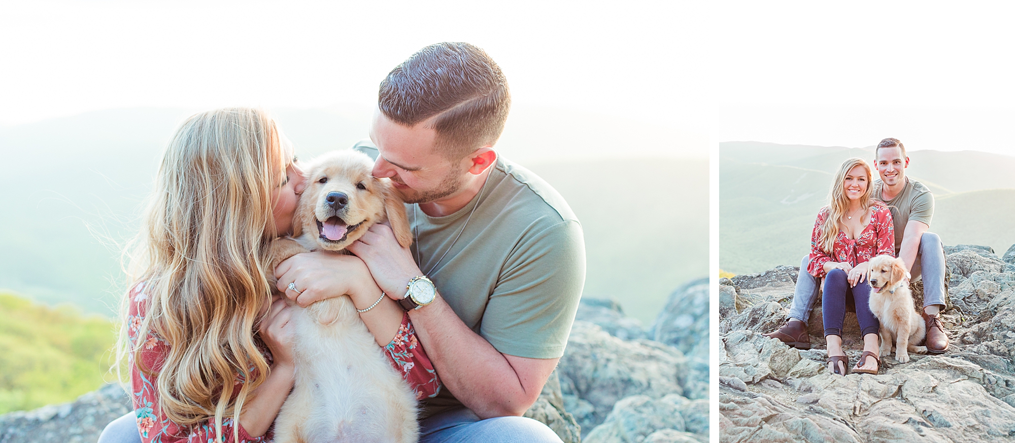 Golden retriever included in engagement session.