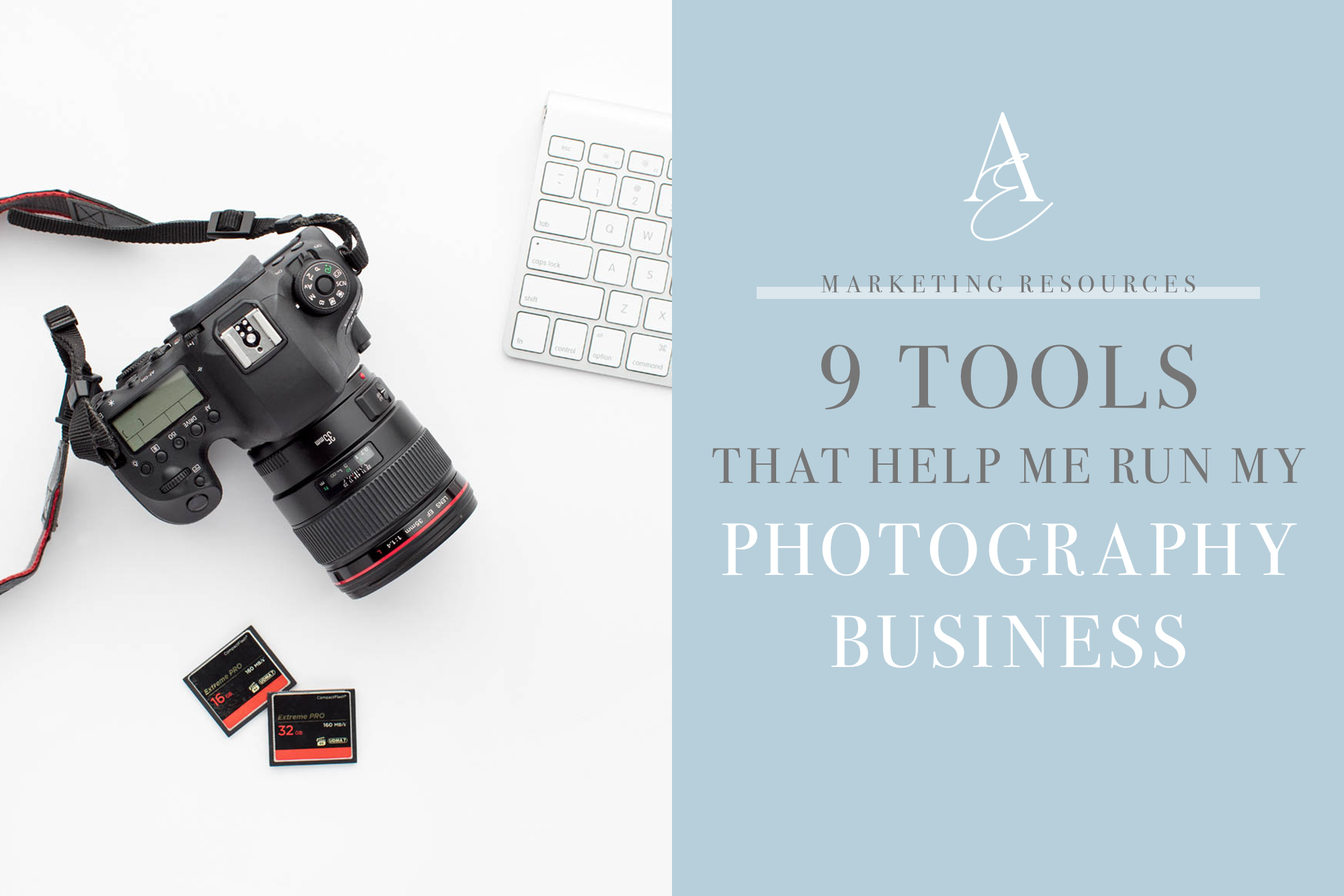 Graphic with camera. 9 tools for photography business's.