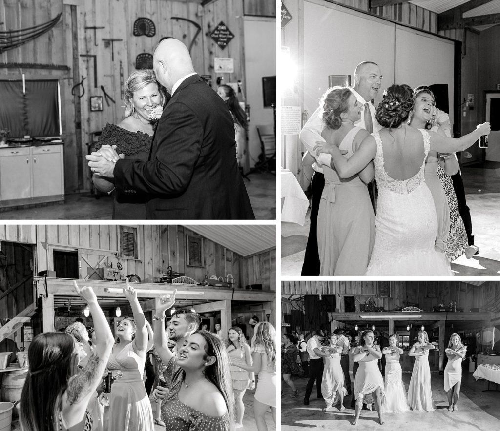 Candid reception photos at barn wedding in Northern Virginia.
