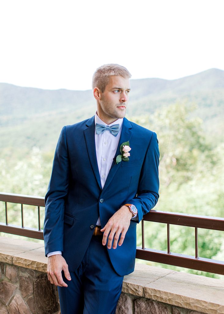 Portrait of groom at Irvine Estate before wedding in Lexington, VA. 