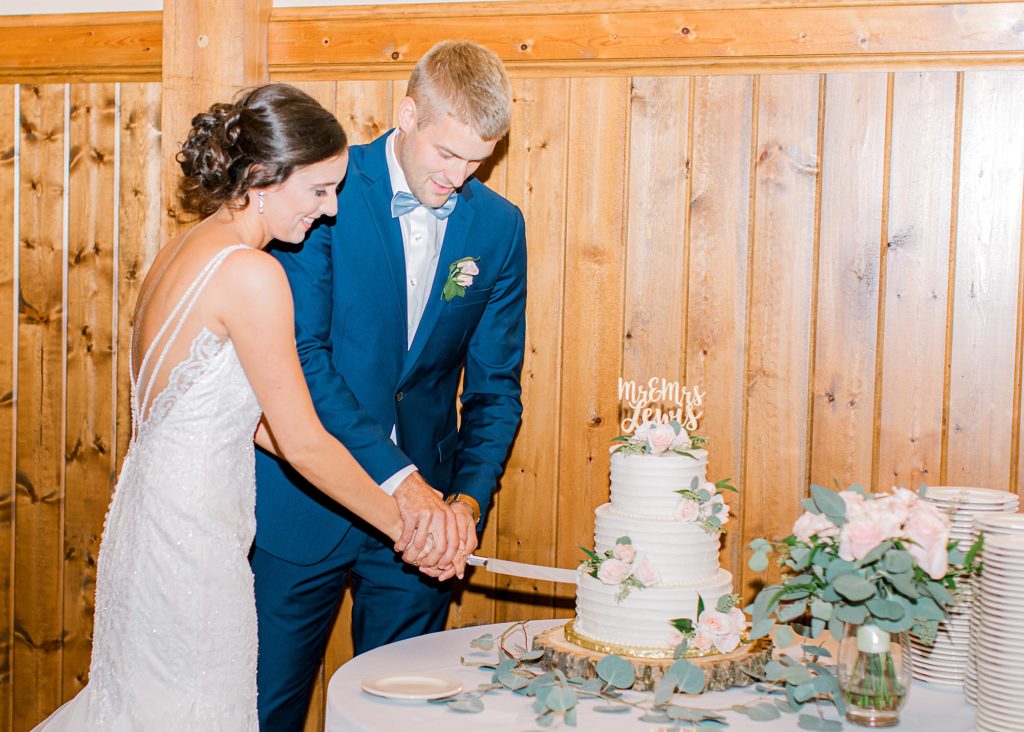 Bride and groom cake cutting.
