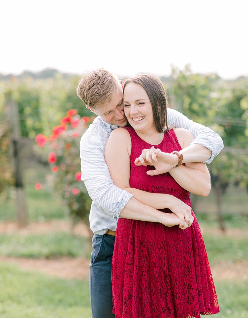 Engagement photos of couple at Stone Tower WInery.