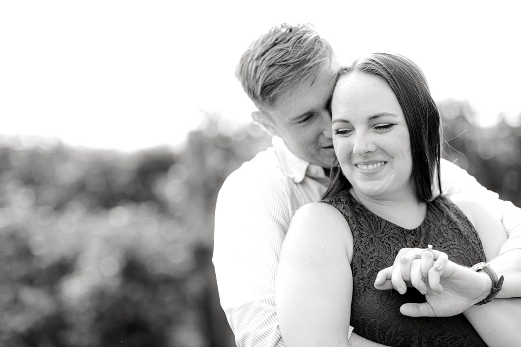 Black and white photo of couple for engagement session by Leesburg Wedding Photographer.