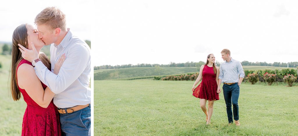 Photos of newly engaged couple at winery in Virginia.