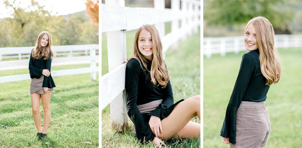 Portraits of girl during Fall for senior session in Charlottesville. 