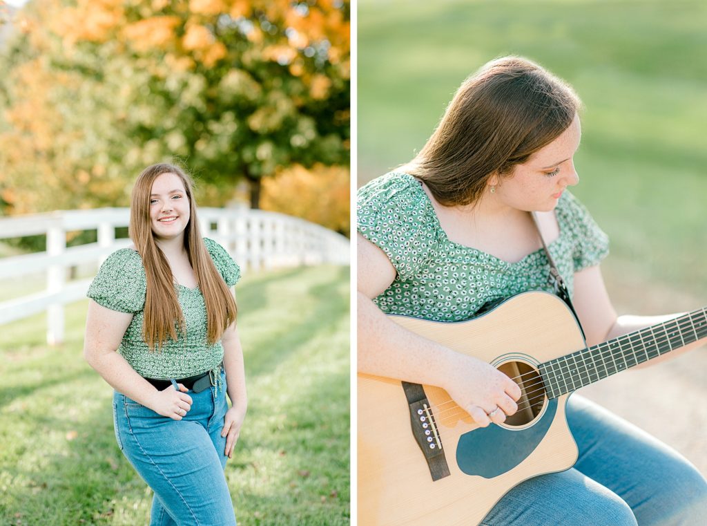 High school senior portraits with guitar at Castle Hill.