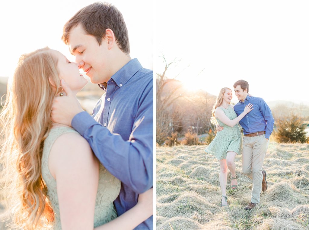 Portraits of couple with sun glowing in background.