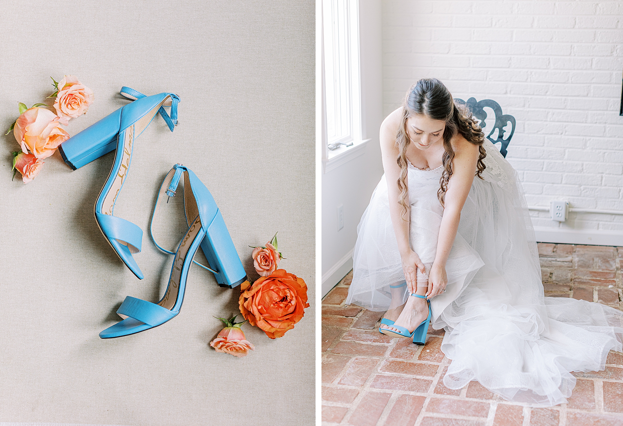 Blue bridal shoes.