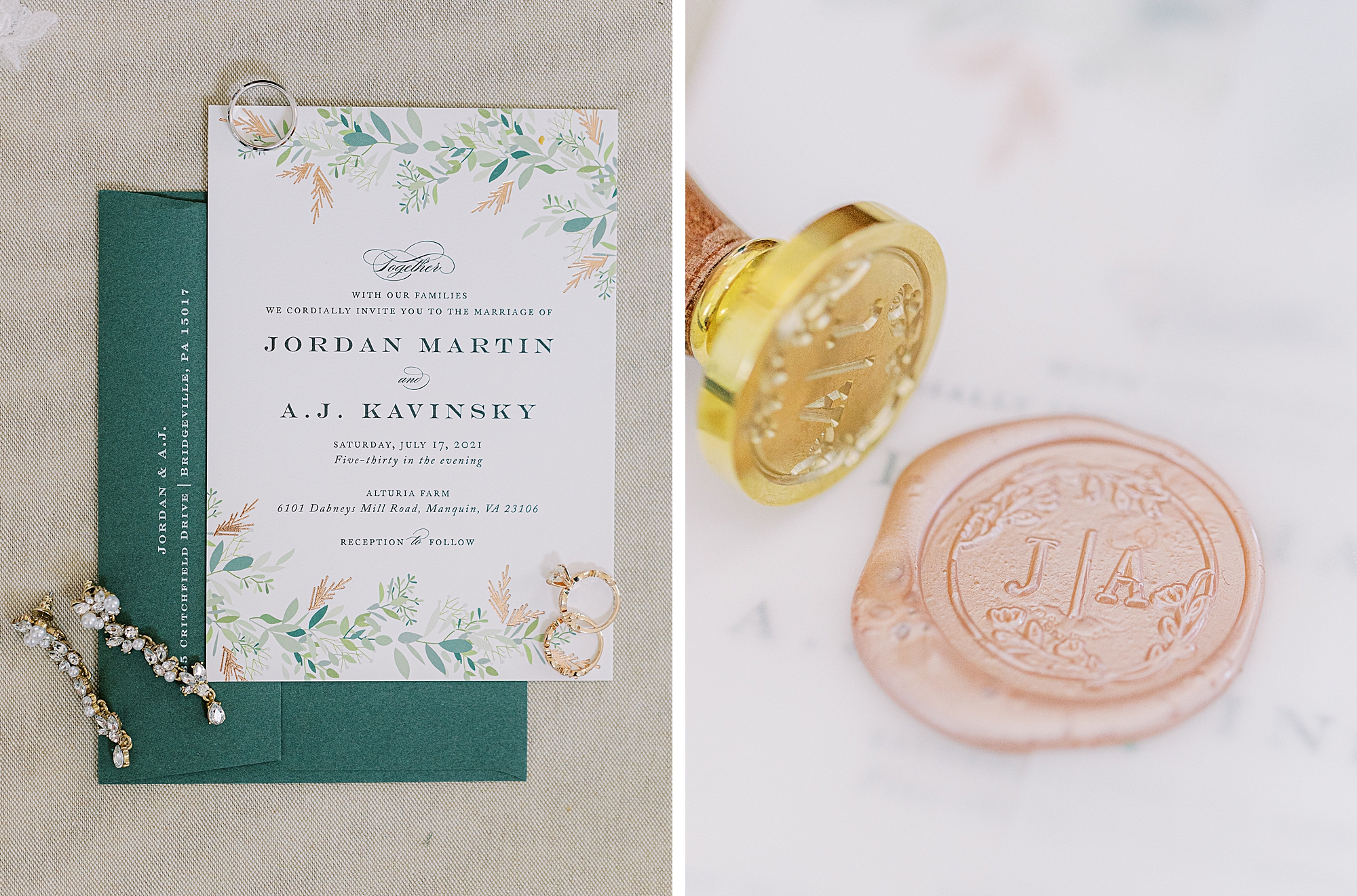 Elegant sage and blush invitation suite from Minted.