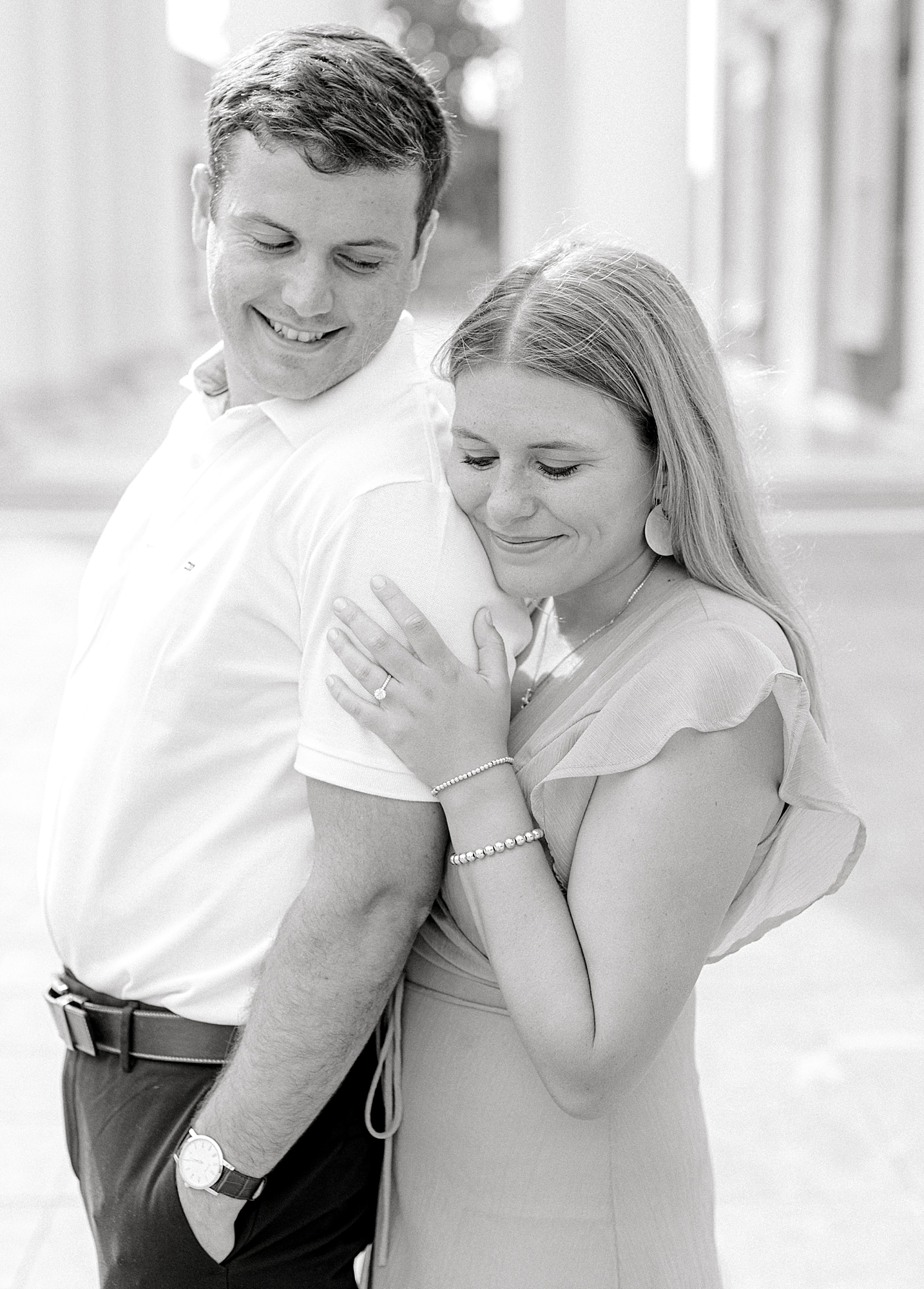 Black and white portrait of engaged couple by Ashley Eagleson Photography.