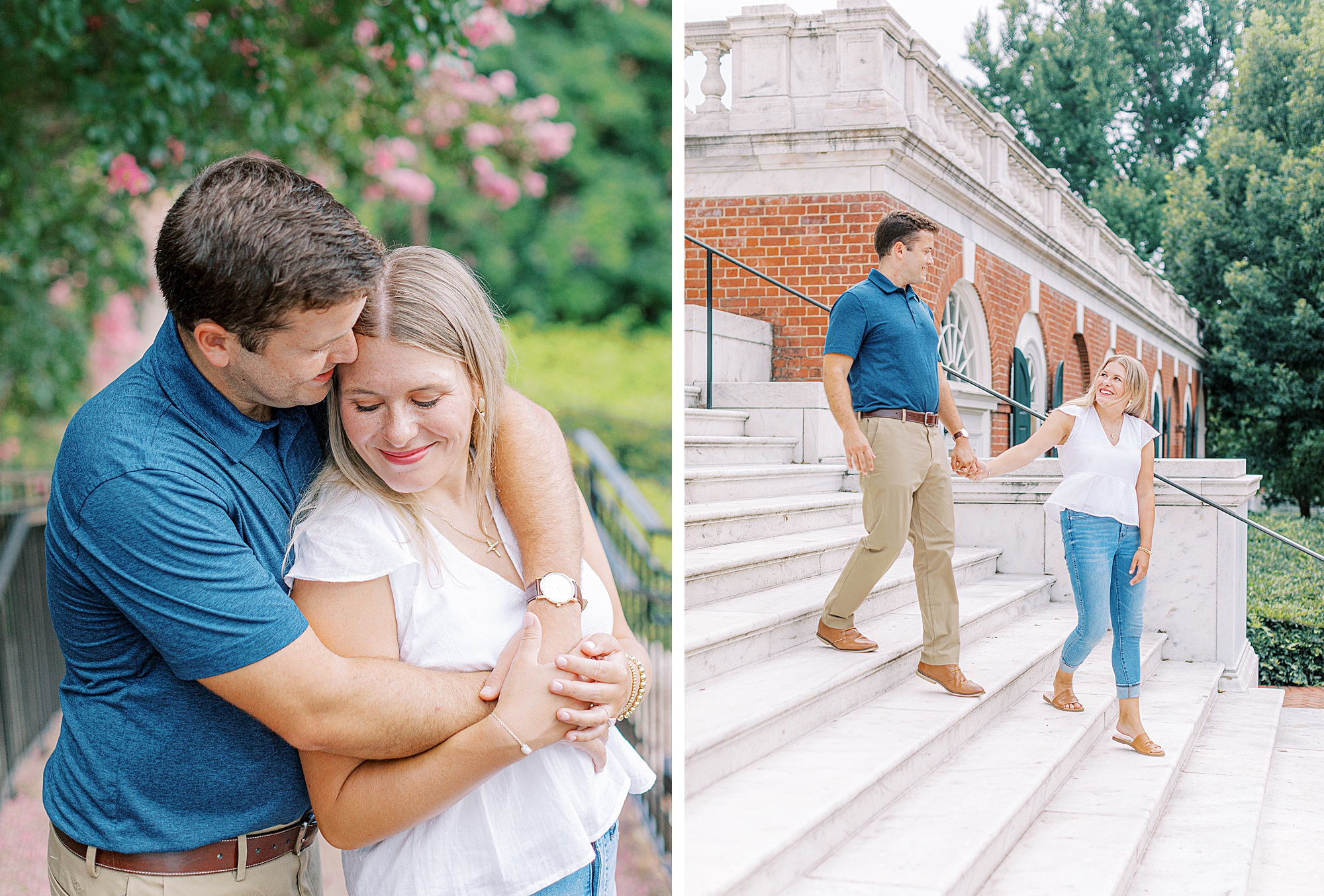 Portraits of couple during summer time engagement session.