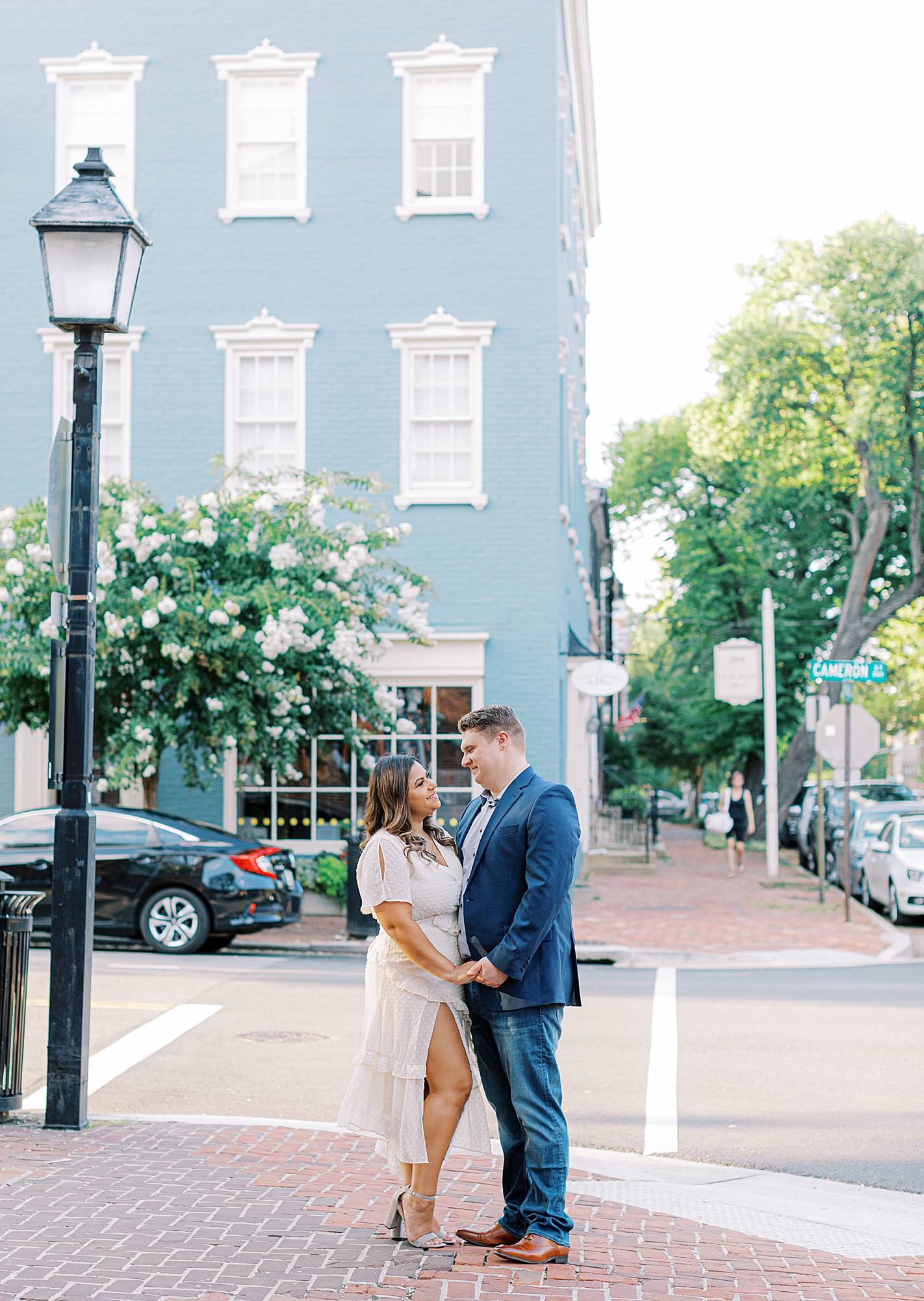 Old Town Alexandria engagement photos of mixed couple.