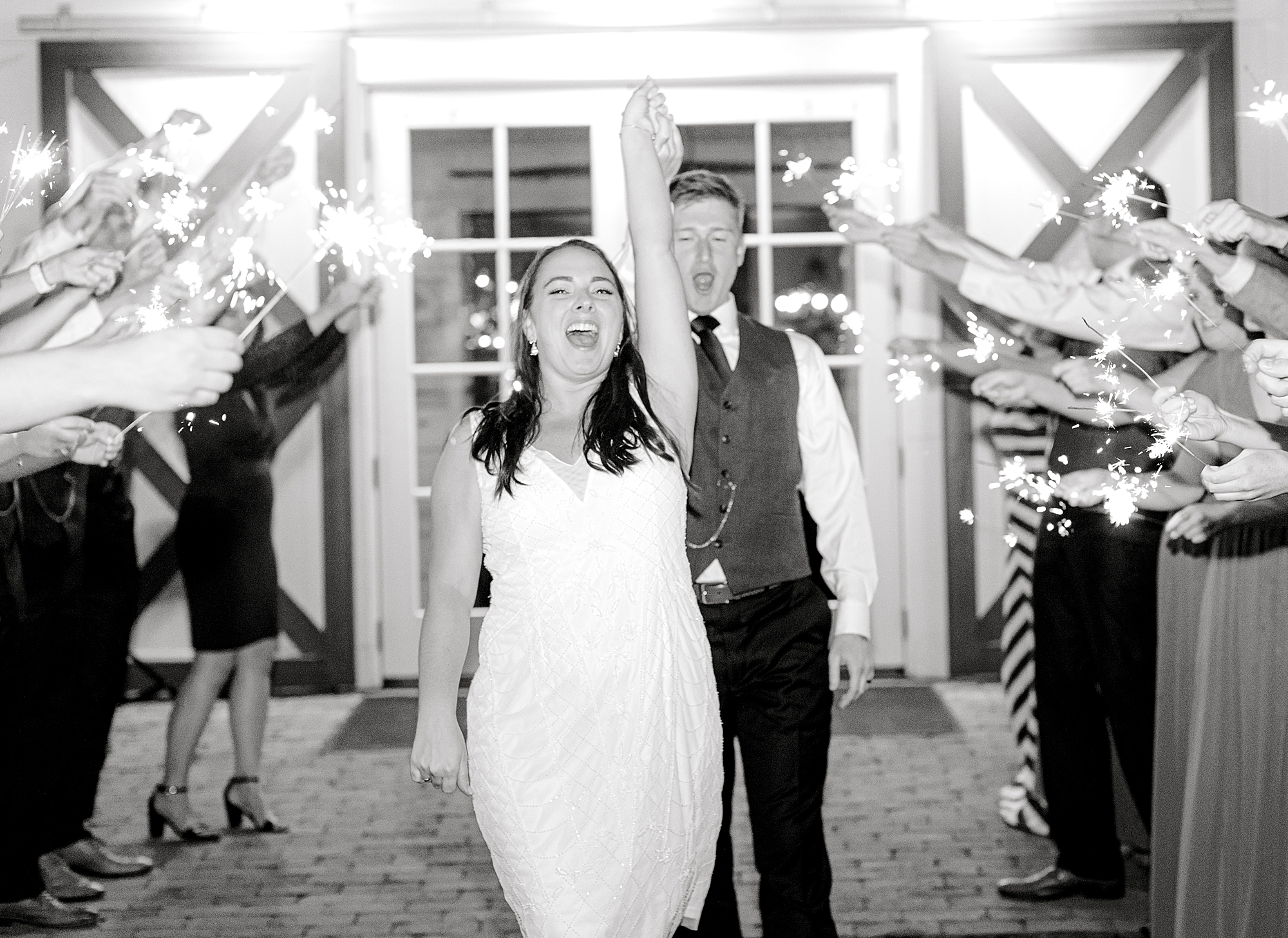 Fake sparkler exit at wedding.