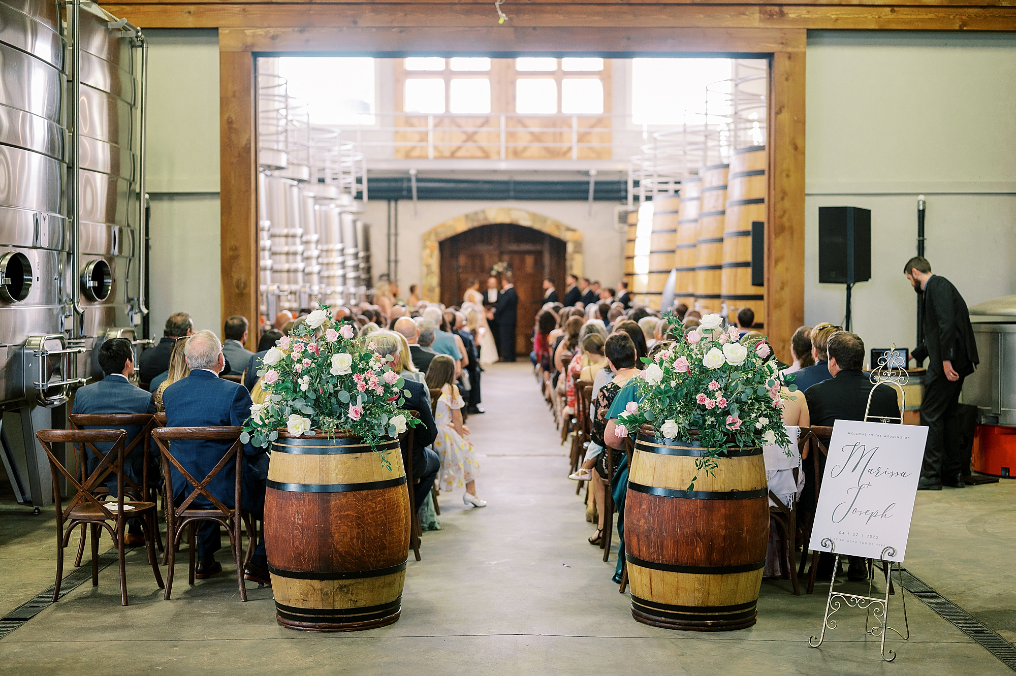 Ceremony in tank room at Stone Tower Winery.