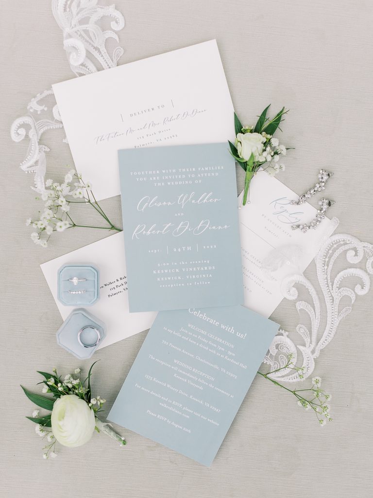 Blue wedding invitation.