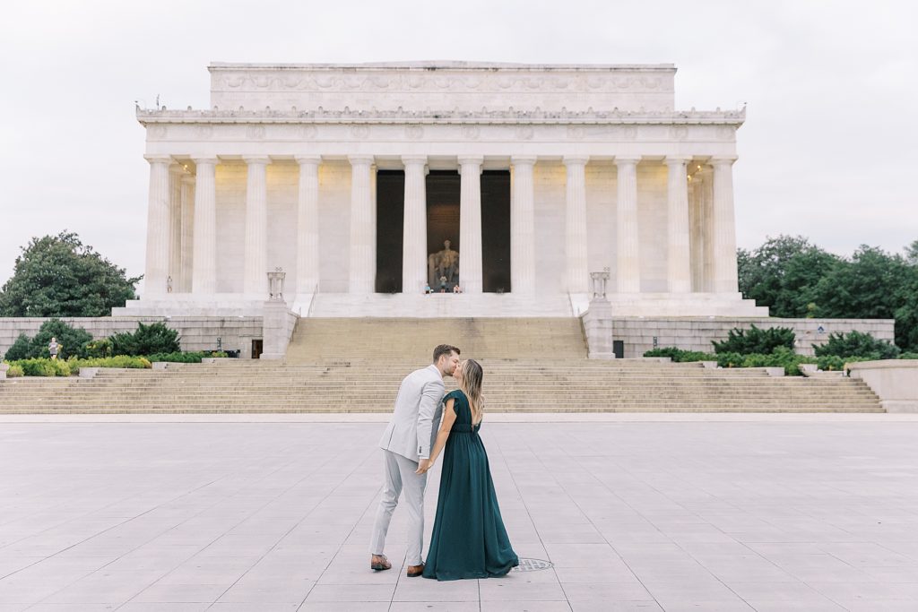 Engagement portraits in front of Lincoln Memorial.