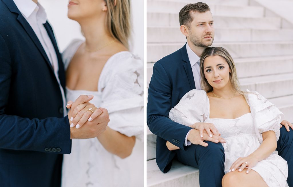White engagement session dress with sleeves.