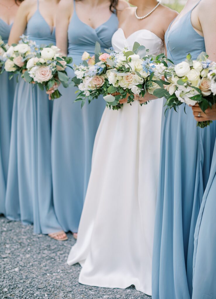 Bridesmaids wearing dusty blue for wedding in Lexington, VA.