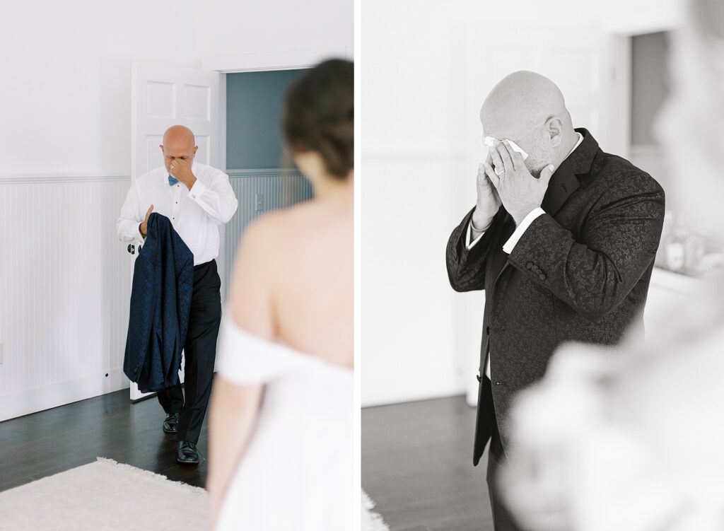 Emotional father during first look with bride.