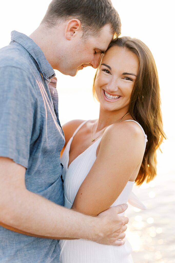 Portraits of couple during their Virginia Beach engagement session.