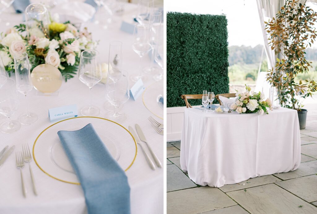 Summer reception tables with blue. 