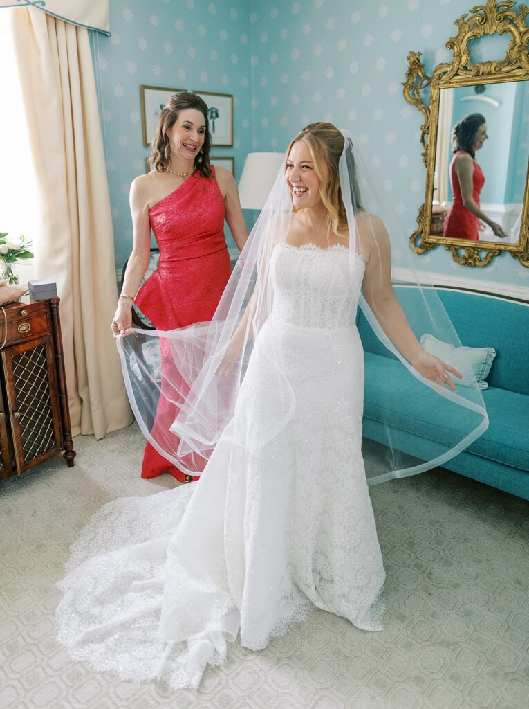 Bride getting ready for wedding at The Country Club of Virginia.