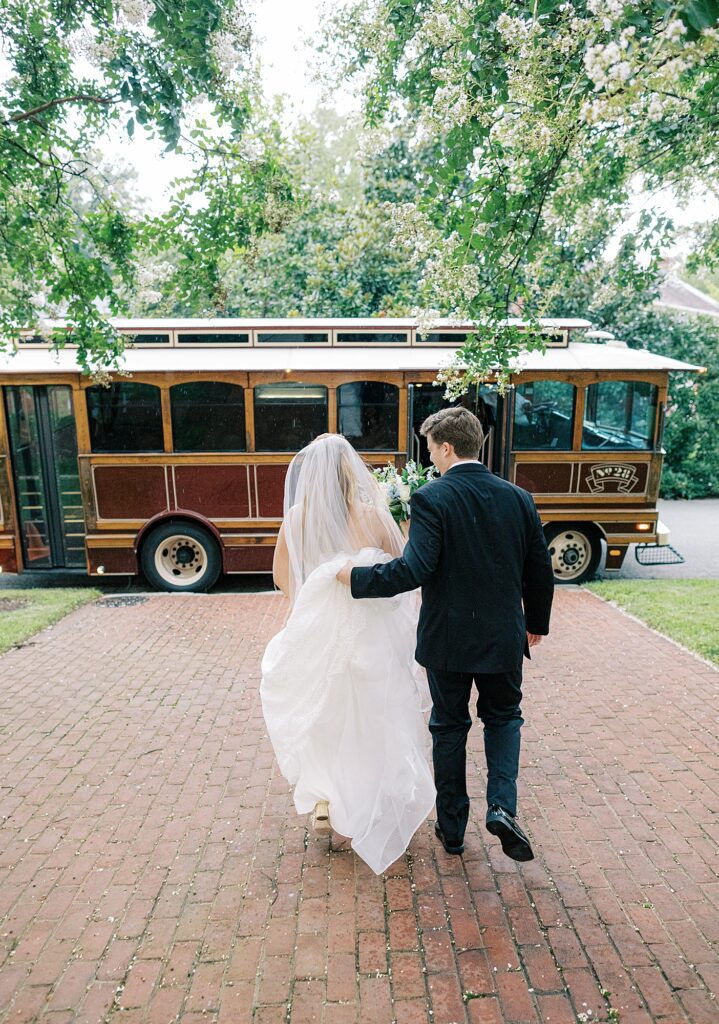 Richmond Trolley picks up bride and groom The Country Club of Virginia Westhampton location.